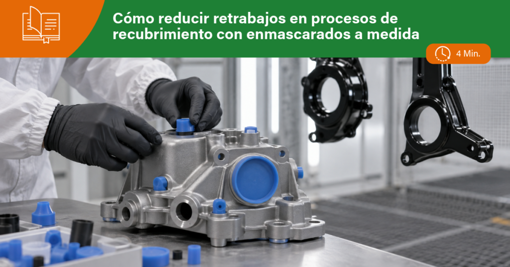 Enmascarado a medida protegiendo un área crítica de una pieza industrial.